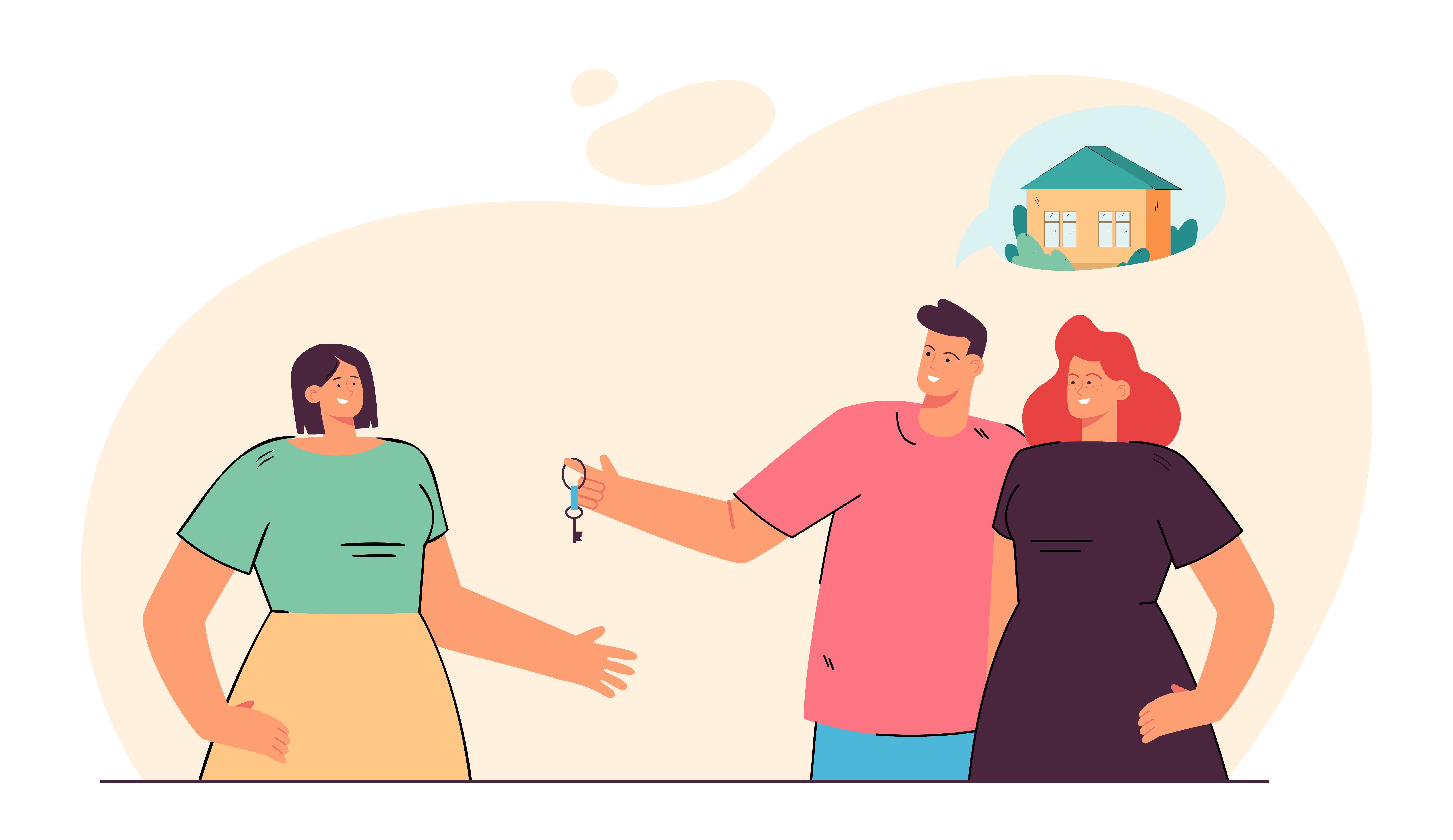 Couple of married people holding key to new house